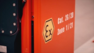 Explosion protection class marking on a Linde R14 EX explosion-protected reach truck.