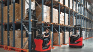 Linde reach trucks in use in the warehouse