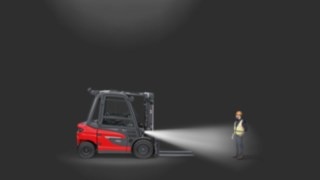 Glare-free work headlights in use on a counterbalance forklift truck. Glare-free work headlights in use on a counterbalance forklift truck.