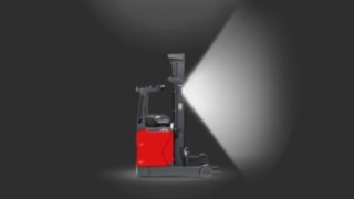 A Linde MH reach truck equipped with the Linde VertiLight. A Linde MH reach truck equipped with the Linde VertiLight.