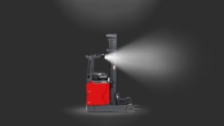 A Linde MH reach truck equipped with Linde LED work headlights. A Linde MH reach truck equipped with Linde LED work headlights.