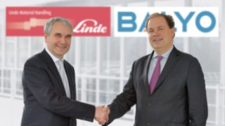 Have entered into a strategic partnership: Chief Sales Officer Christophe Lautray, repre-senting Linde Material Handling (left), and Chief Executive Officer Fabien Bardinet, representing robotics specialist Balyo. Have entered into a strategic partnership: Chief Sales Officer Christophe Lautray, repre-senting Linde Material Handling (left), and Chief Executive Officer Fabien Bardinet, representing robotics specialist Balyo.