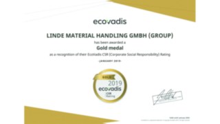 Linde Material Handling was awarded a gold medal by EcoVadis for its current CSR rating.