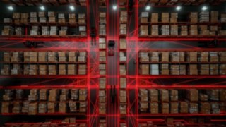 View of a warehouse with automated vehicles