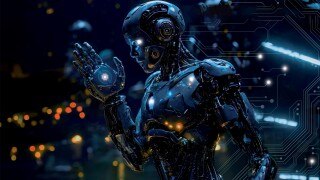Technology image with robot and circuit board